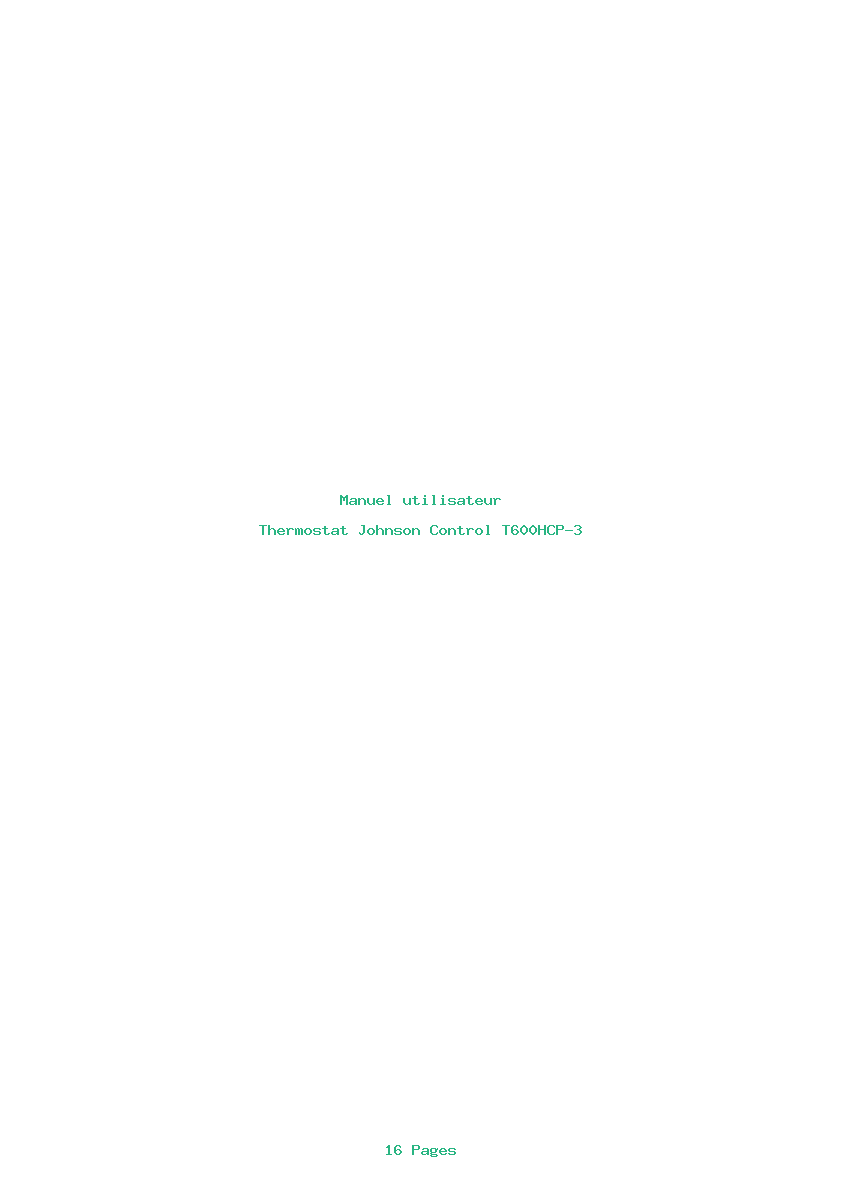Page 1 de la notice Manuel utilisateur Johnson Control T600HCP-3