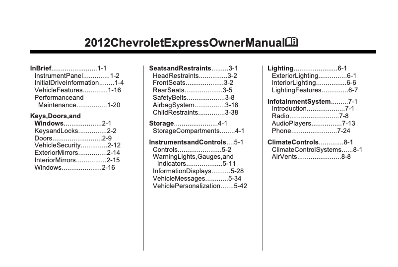 Page 1 de la notice Manuel utilisateur Chevrolet Express (2002)