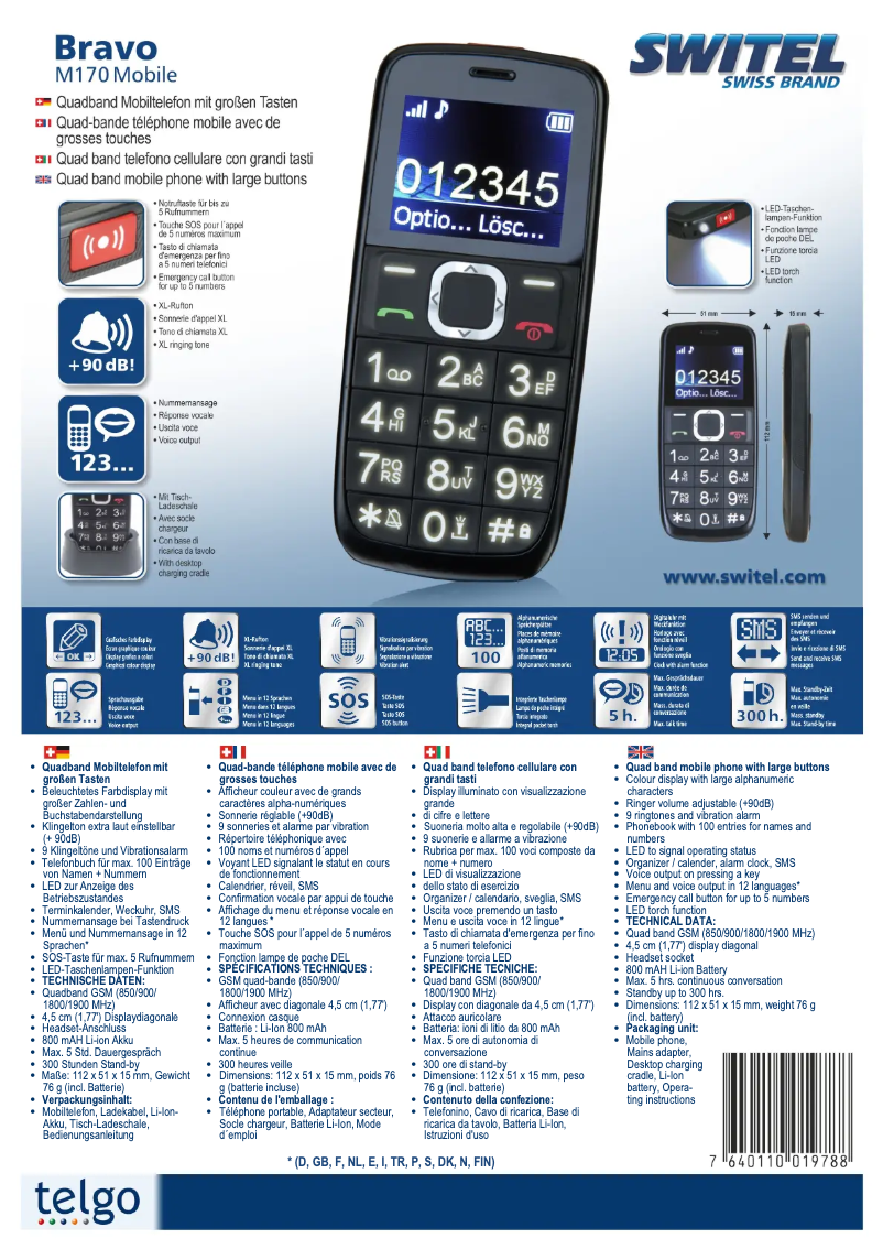 Page 1 of the manual Technical Sheet Switel Bravo M170