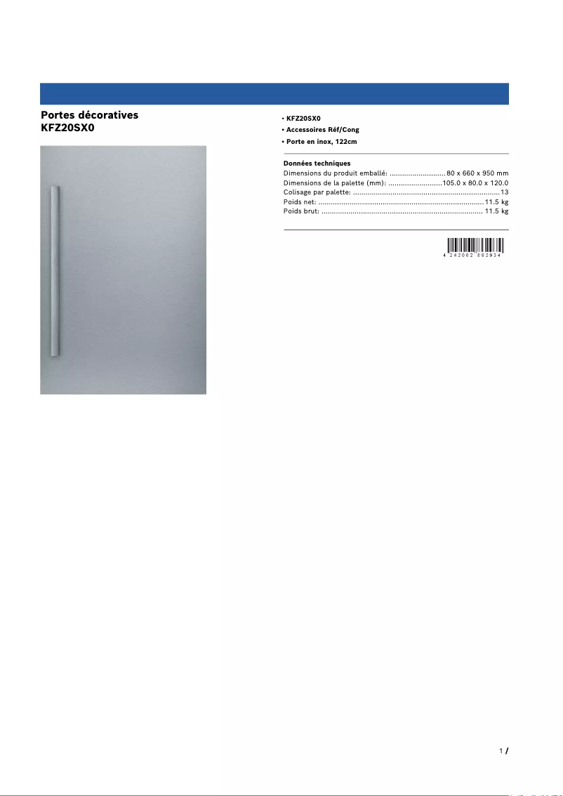 Page 1 of the manual User Manual Bosch KFZ20SX0