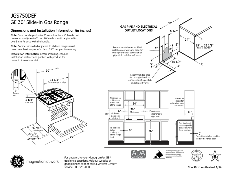 Page 1 of the manual Technical Sheet GE JGS750DEFBB