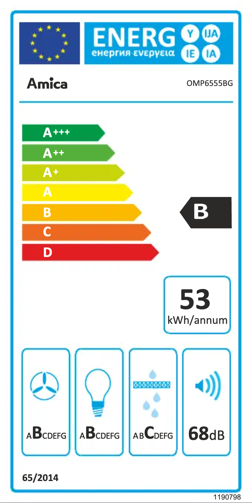 Page 1 of the manual Energy Label Amica OMP6555BG