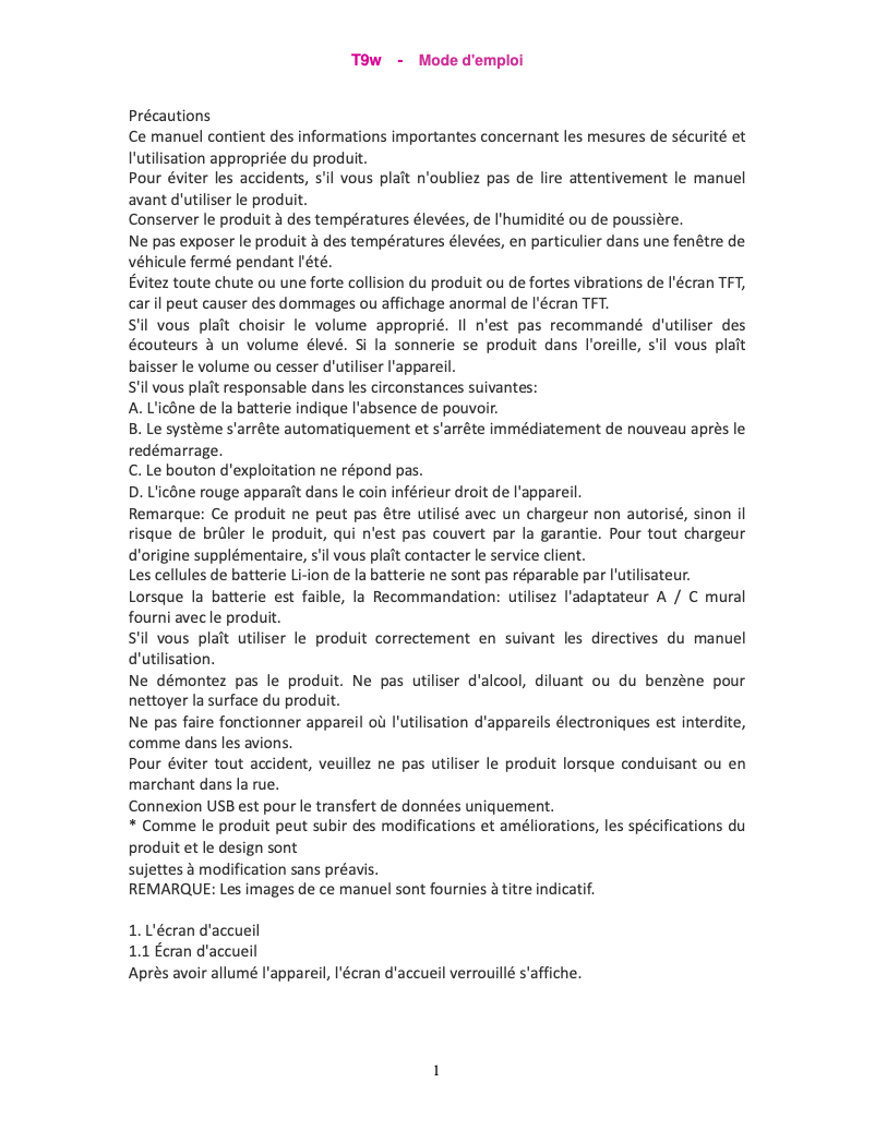 Page 1 of the manual User Manual i-Joy T9w