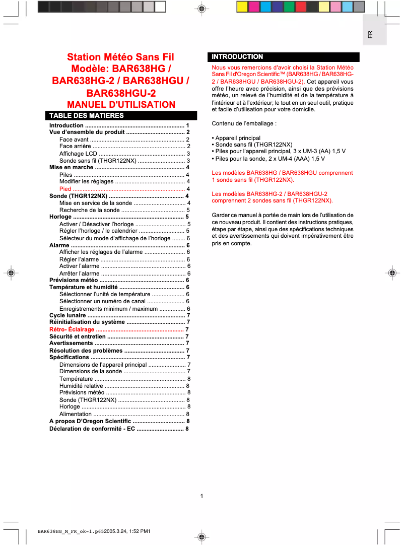 Página 1 del manual Manual de usuario Oregon Scientific BAR638HGU-2