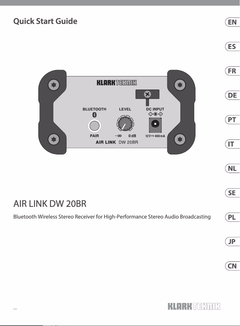 Page 1 de la notice Guide de démarrage rapide Klark Teknik Air Link DW 20BR