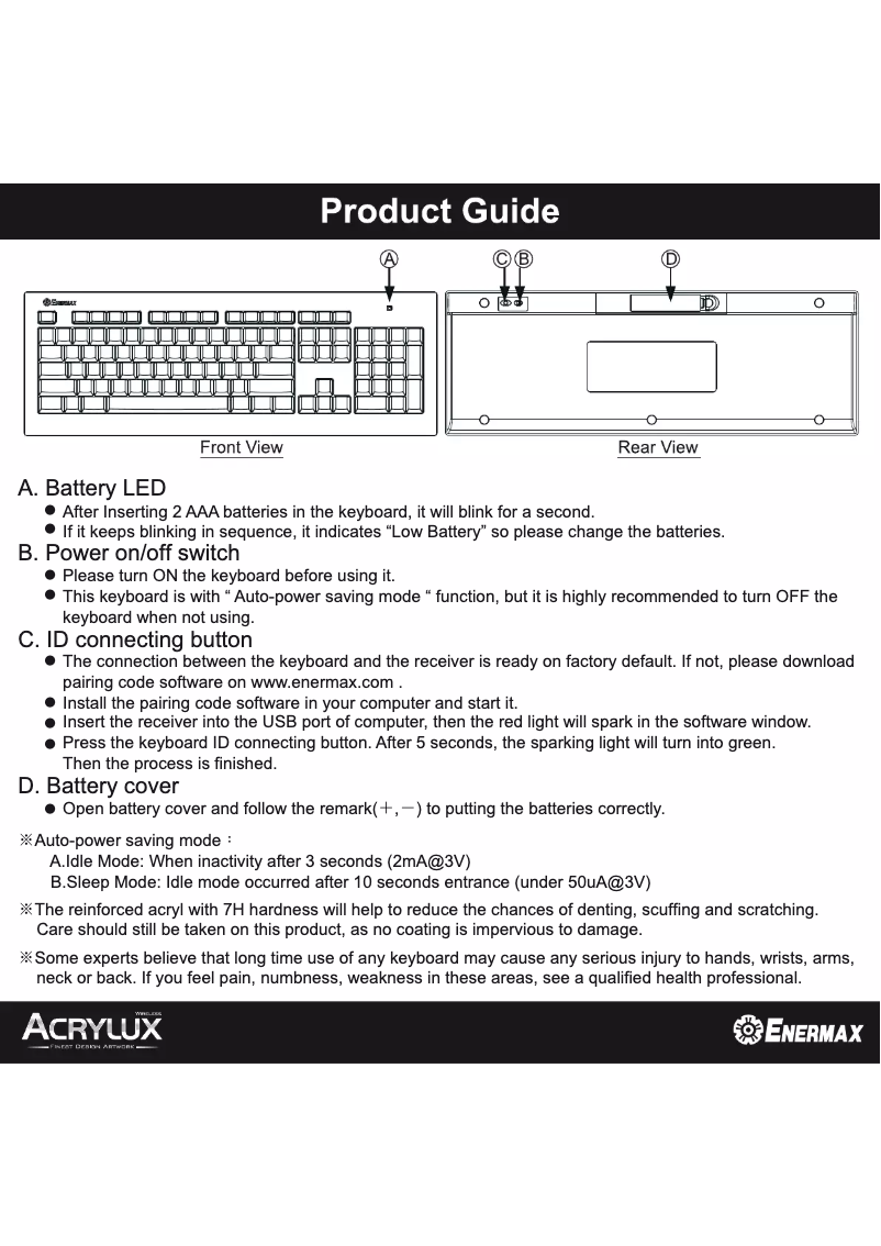 Page 1 de la notice Manuel utilisateur Enermax Acrylux