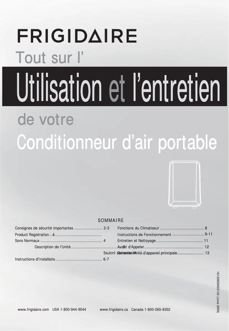 Page 1 de la notice Manuel utilisateur Frigidaire FFPH1422R1