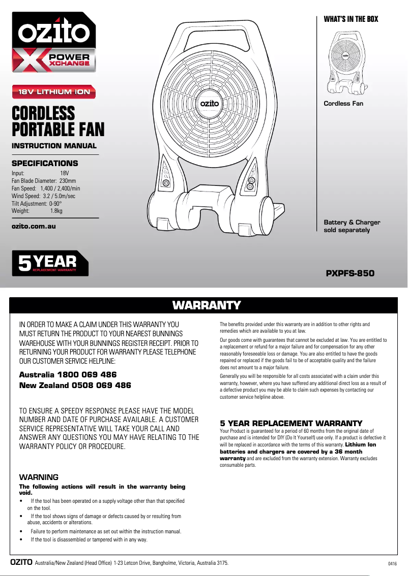 Page 1 de la notice Mode d'emploi Ozito PXPFS-850