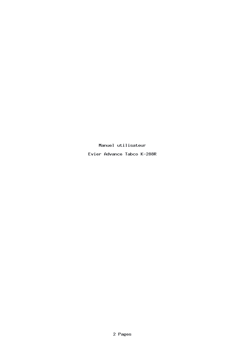 Page 1 de la notice Manuel utilisateur Advance Tabco K-288R