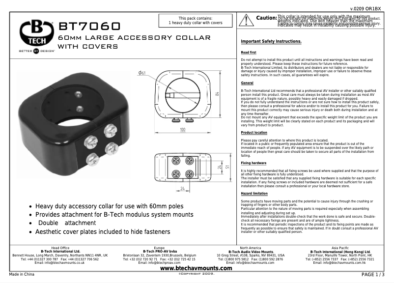 Page 1 of the manual User Manual B-Tech BT7060