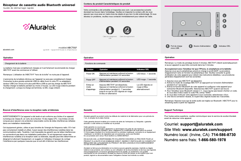Page 1 de la notice Manuel utilisateur Aluratek ABCT01F