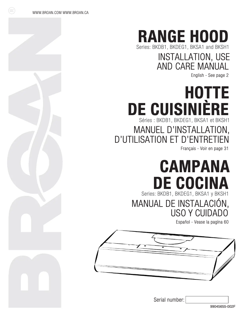 Página 1 del manual Manual de usuario Broan BKDB130BL