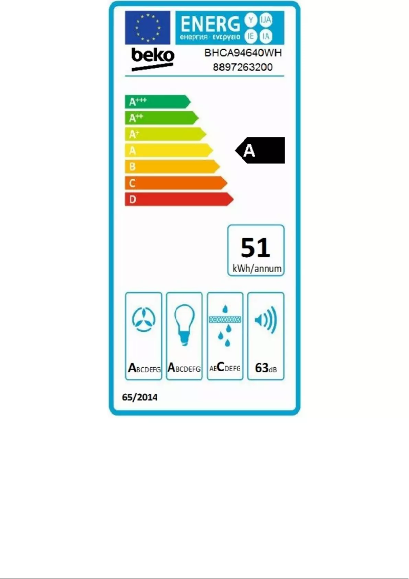 Page 1 de la notice Label énergétique Beko BHCA94640WH