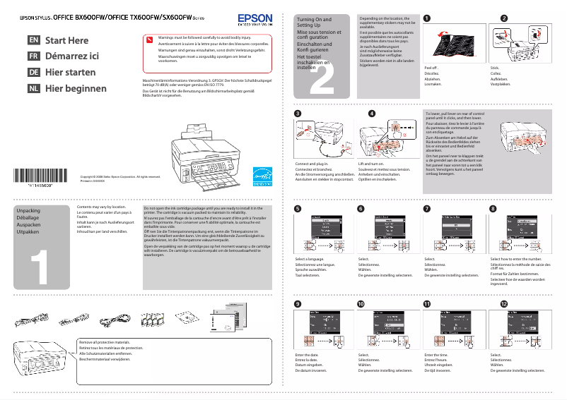 Page 1 de la notice Guide d'installation Epson Stylus SX600FW