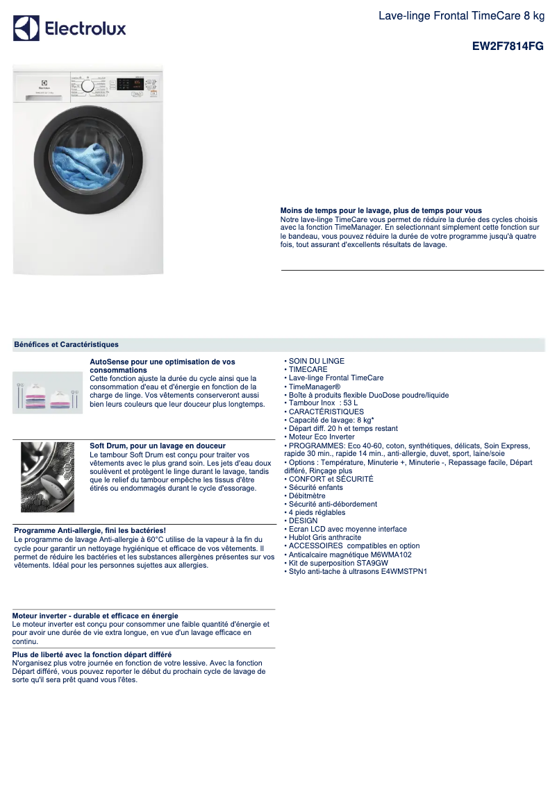 Página 1 del manual Ficha técnica Electrolux EW2F7814FG