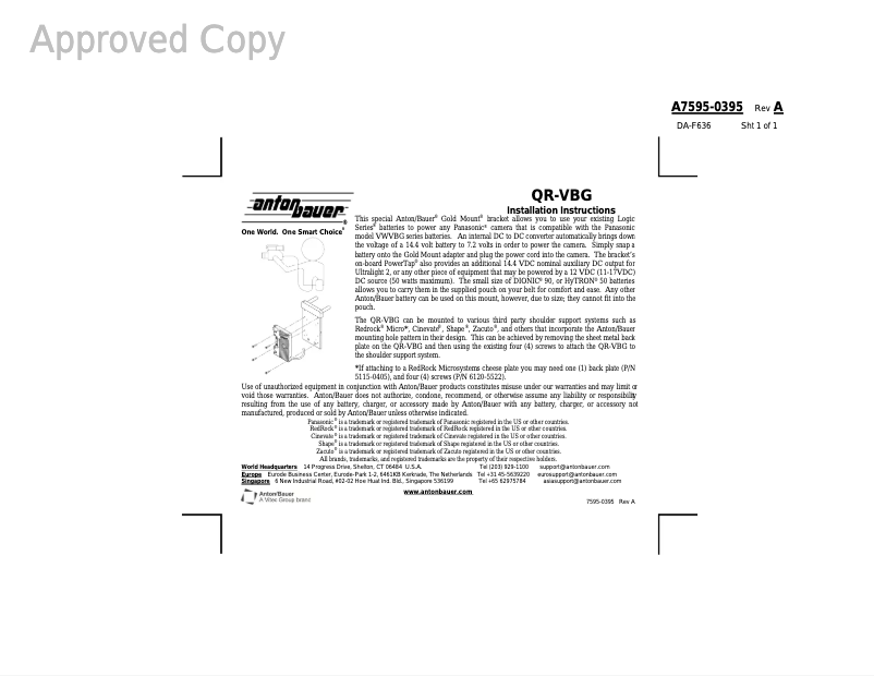 Page 1 of the manual User Manual Anton/Bauer QRC-CA940