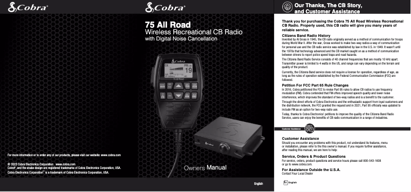 Page 1 of the manual User Manual Cobra 75 All Road