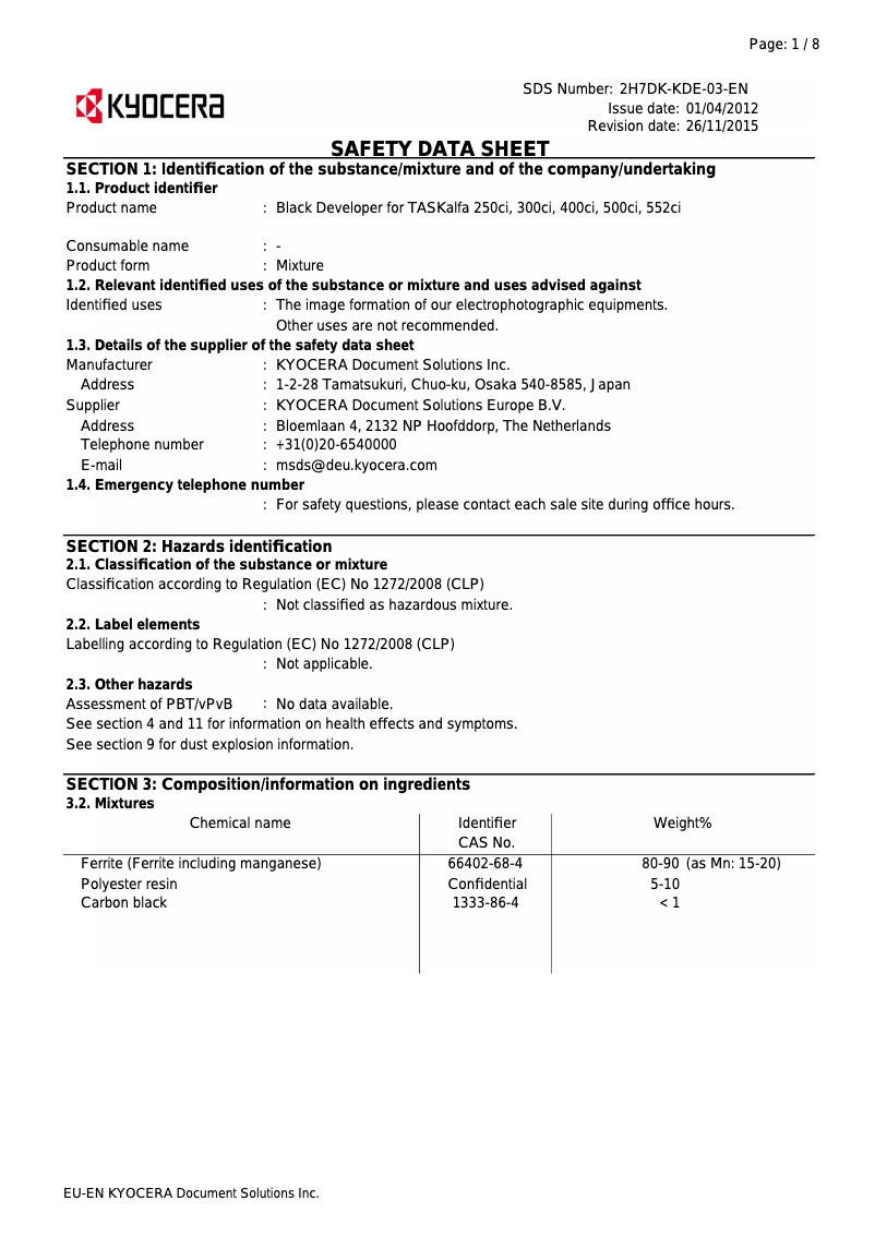 Page 1 de la notice Instructions de sécurité Kyocera TASKalfa 300ci
