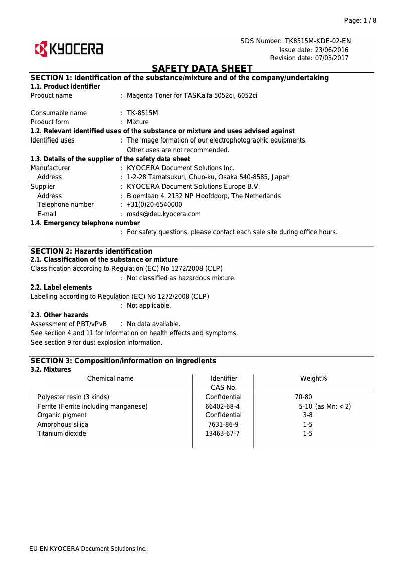 Page 1 de la notice Instructions de sécurité Kyocera TASKalfa 5052ci