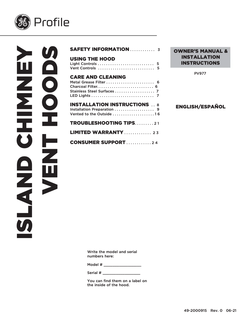 Page n°1 - Guide d'installation GE Profile PV977NSS
