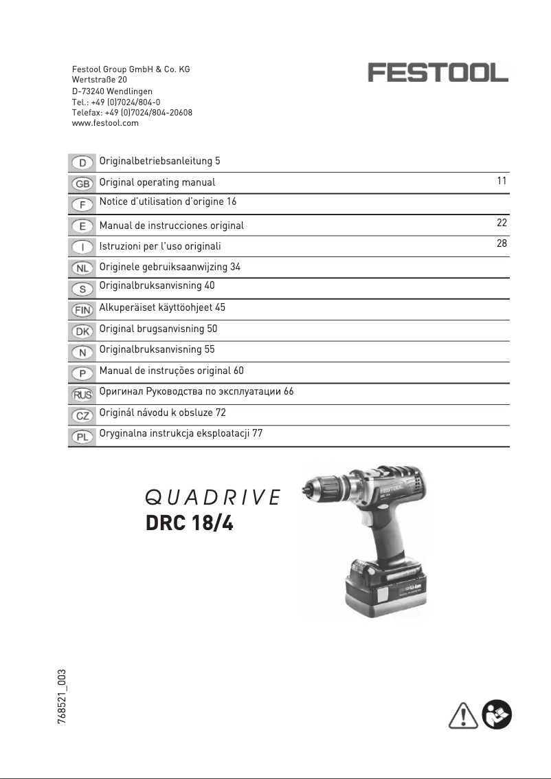 Page 1 de la notice Manuel utilisateur Festool DRC 18/4