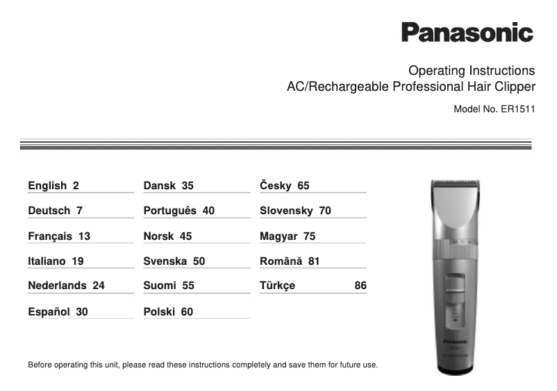 Página 1 del manual Manual de usuario Panasonic ER-1511