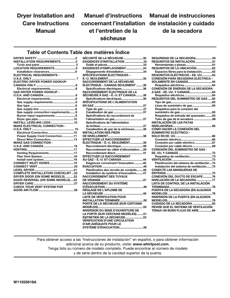 Página 1 del manual Información de garantía Whirlpool WED6120HW