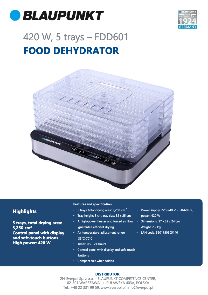 Página 1 del manual Ficha técnica Blaupunkt FDD601