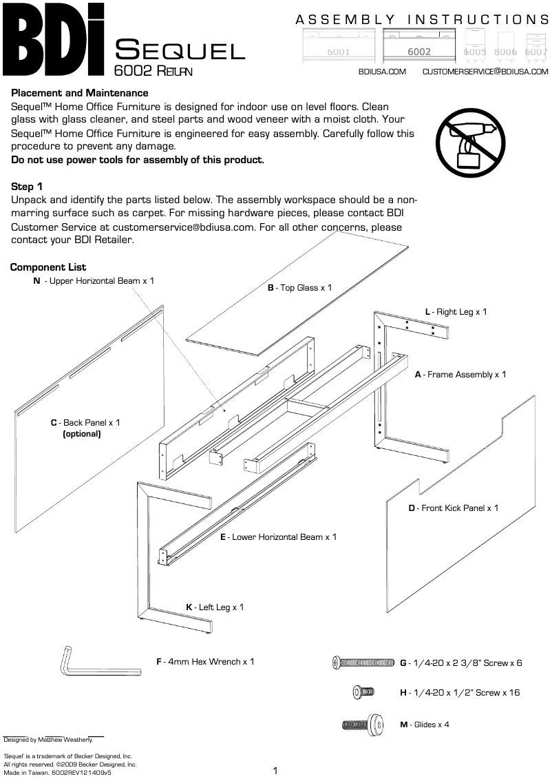 Page 1 de la notice Instructions / montage BDI Sequel 6002