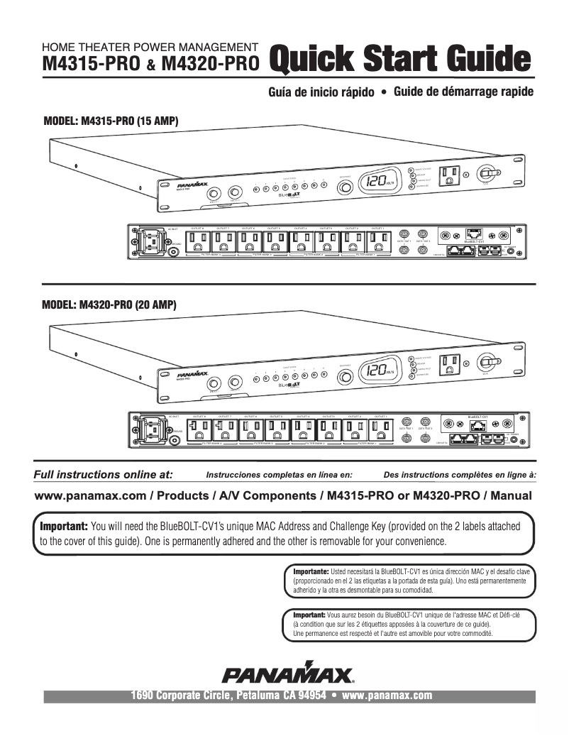 Page 1 of the manual Quick Start Guide Panamax M4315-PRO