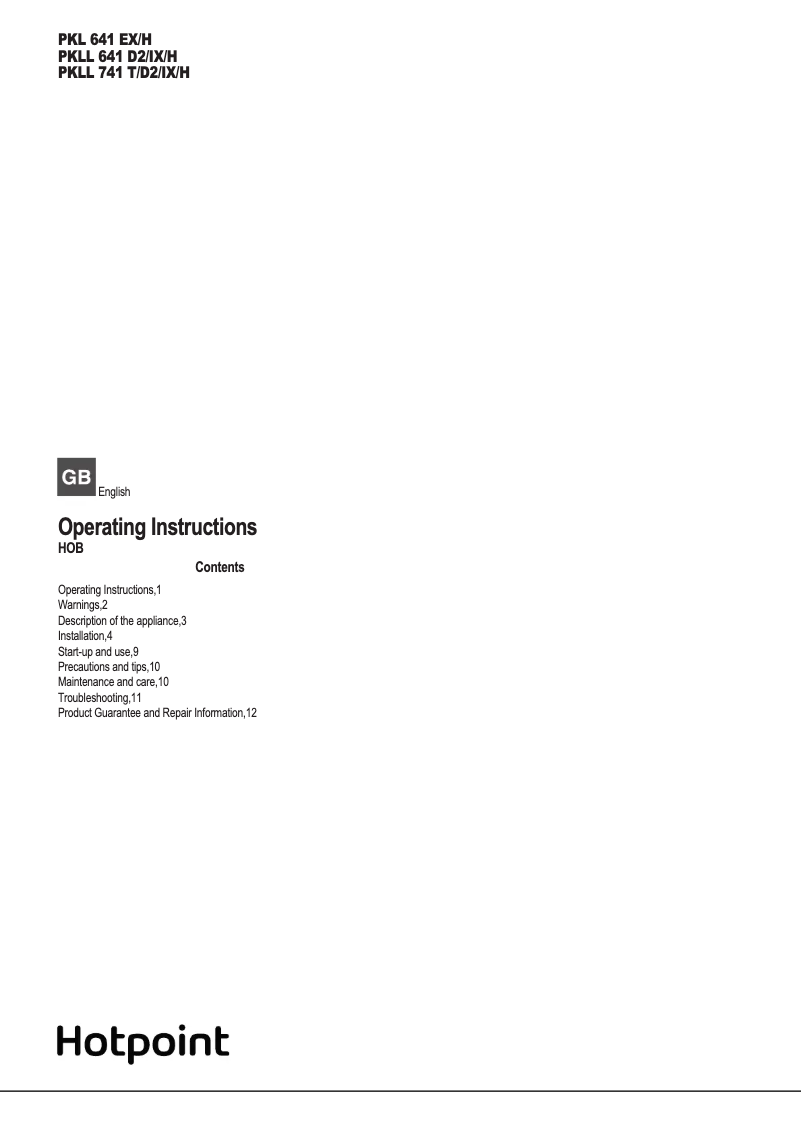 Página 1 del manual Manual de usuario Hotpoint PKLL 741 T/D2/IX/H