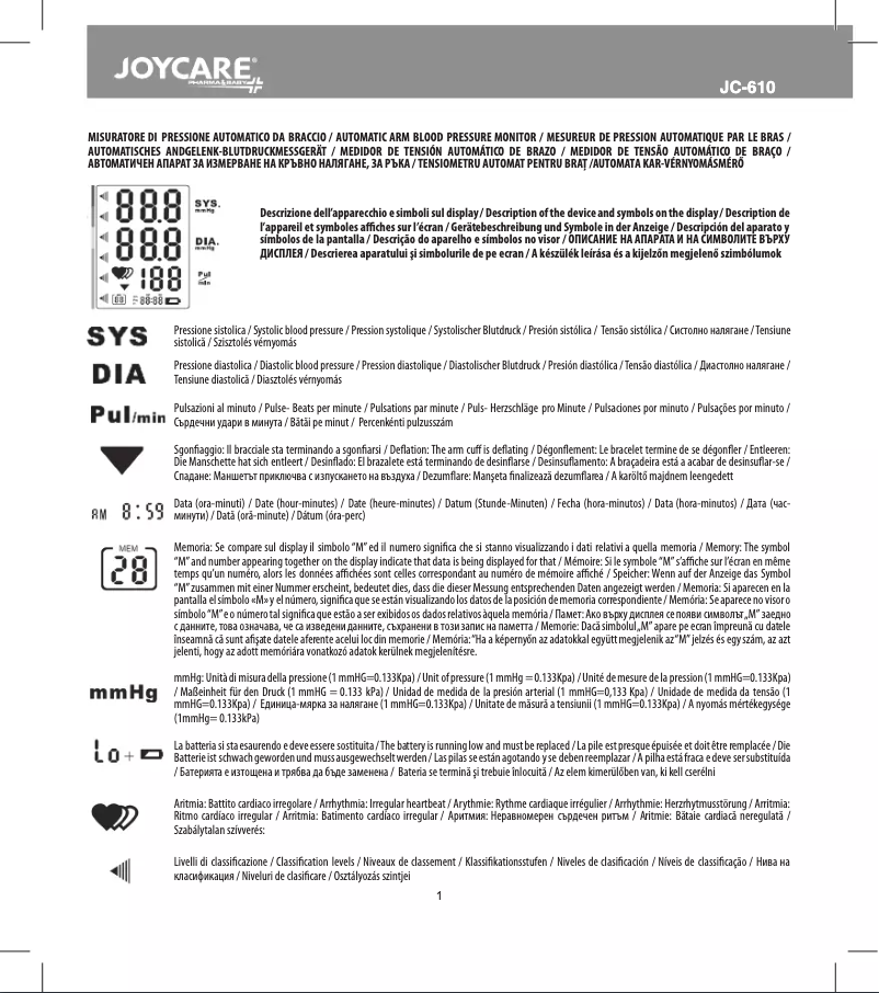Page 1 de la notice Manuel utilisateur Joycare JC-610