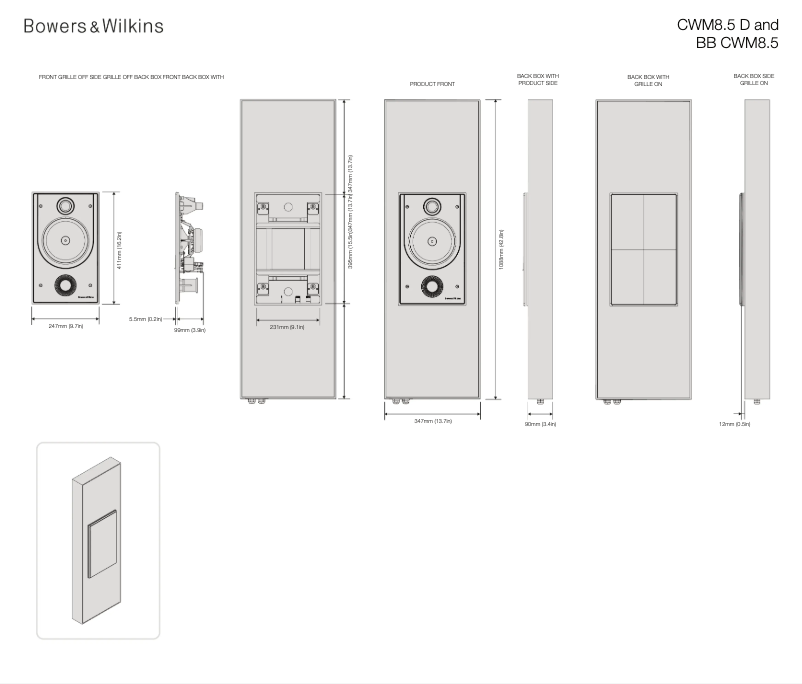 Page 1 de la notice Dessin technique Bowers & Wilkins ISW-3