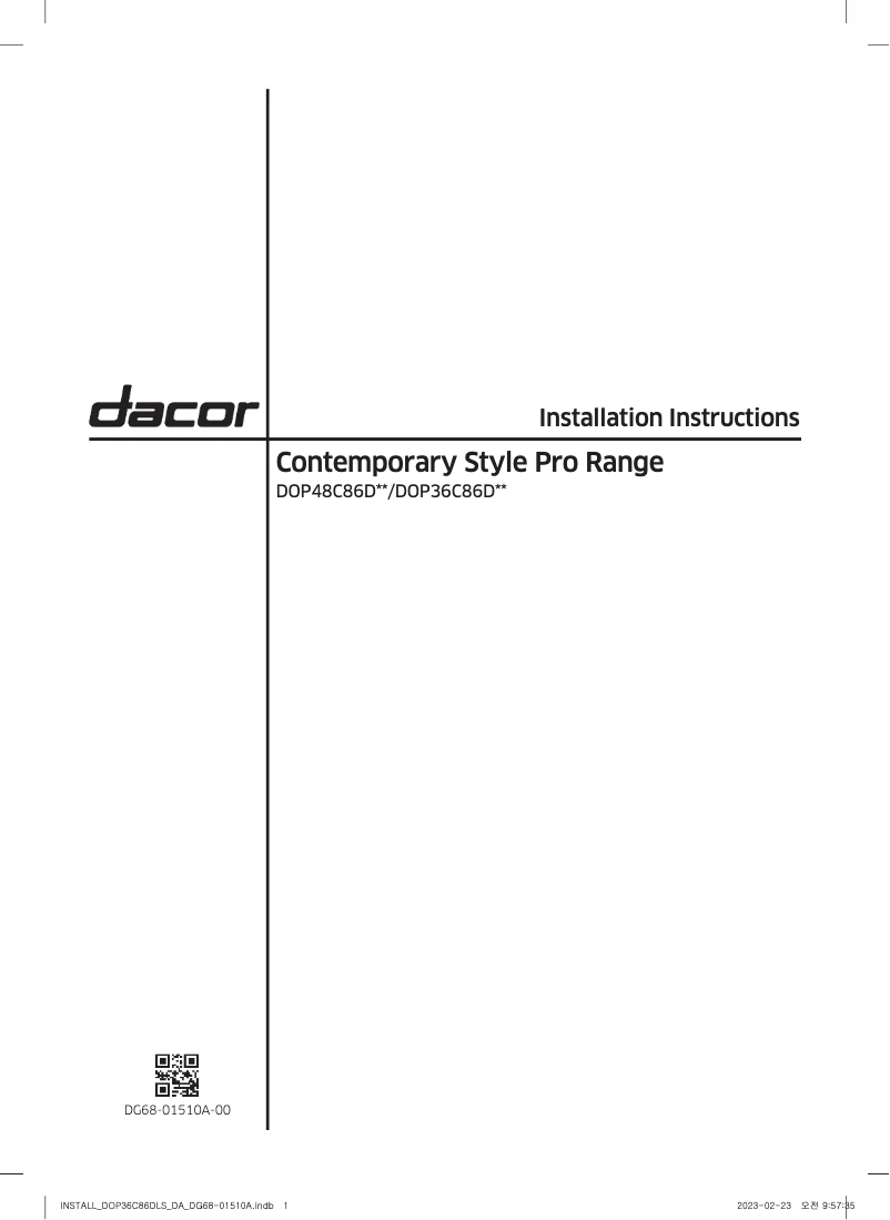 Page 1 de la notice Guide d'installation Dacor DOP36C86DLS