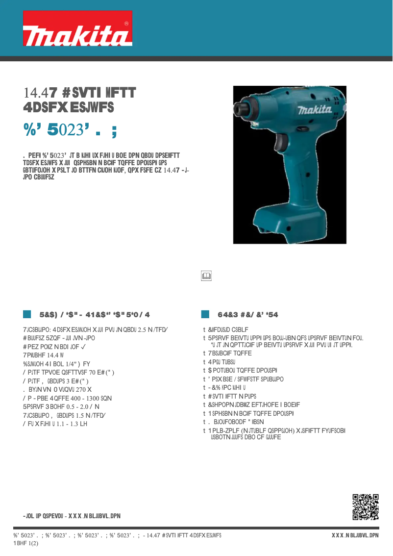 Page 1 de la notice Fiche technique Makita DFT023FMZ