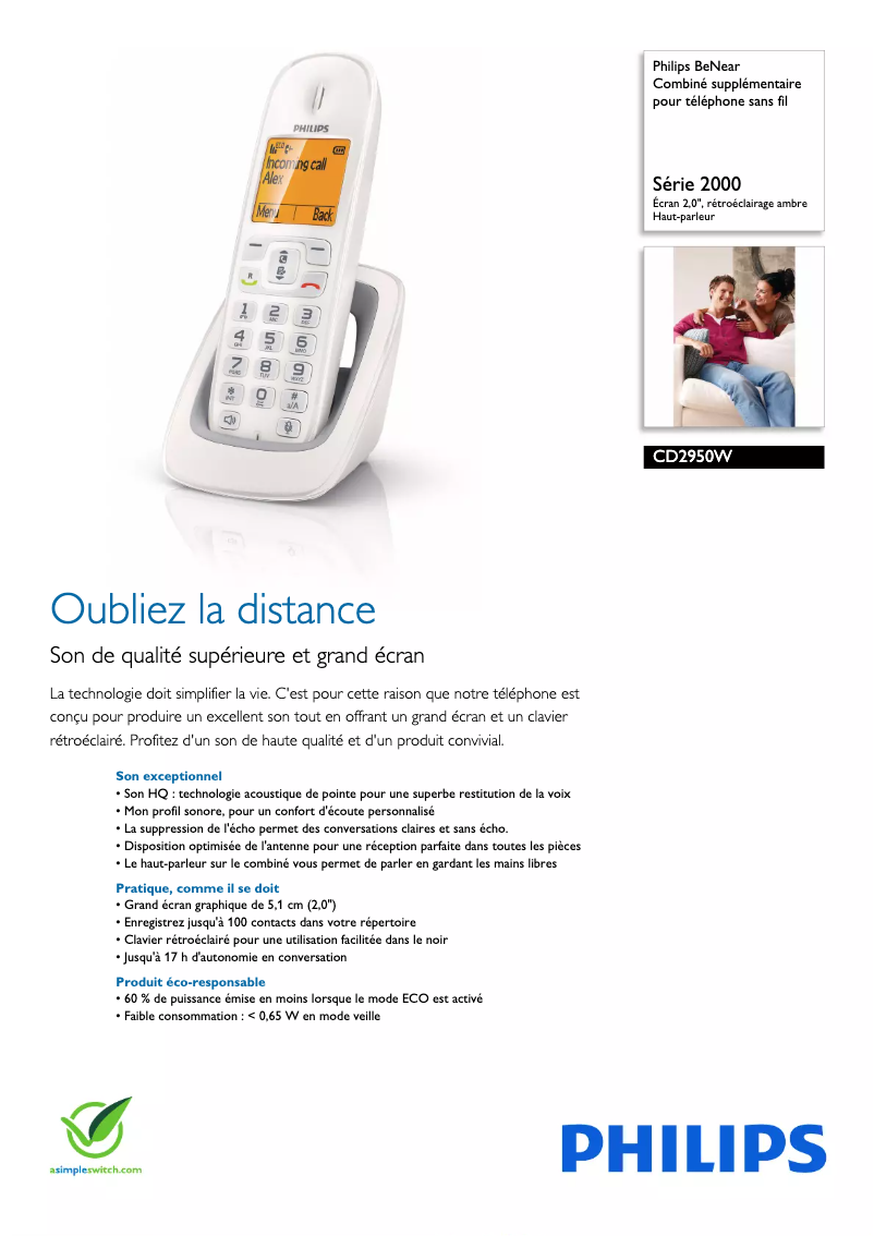 Página nº 1 - Ficha técnica Philips BeNear CD2950W