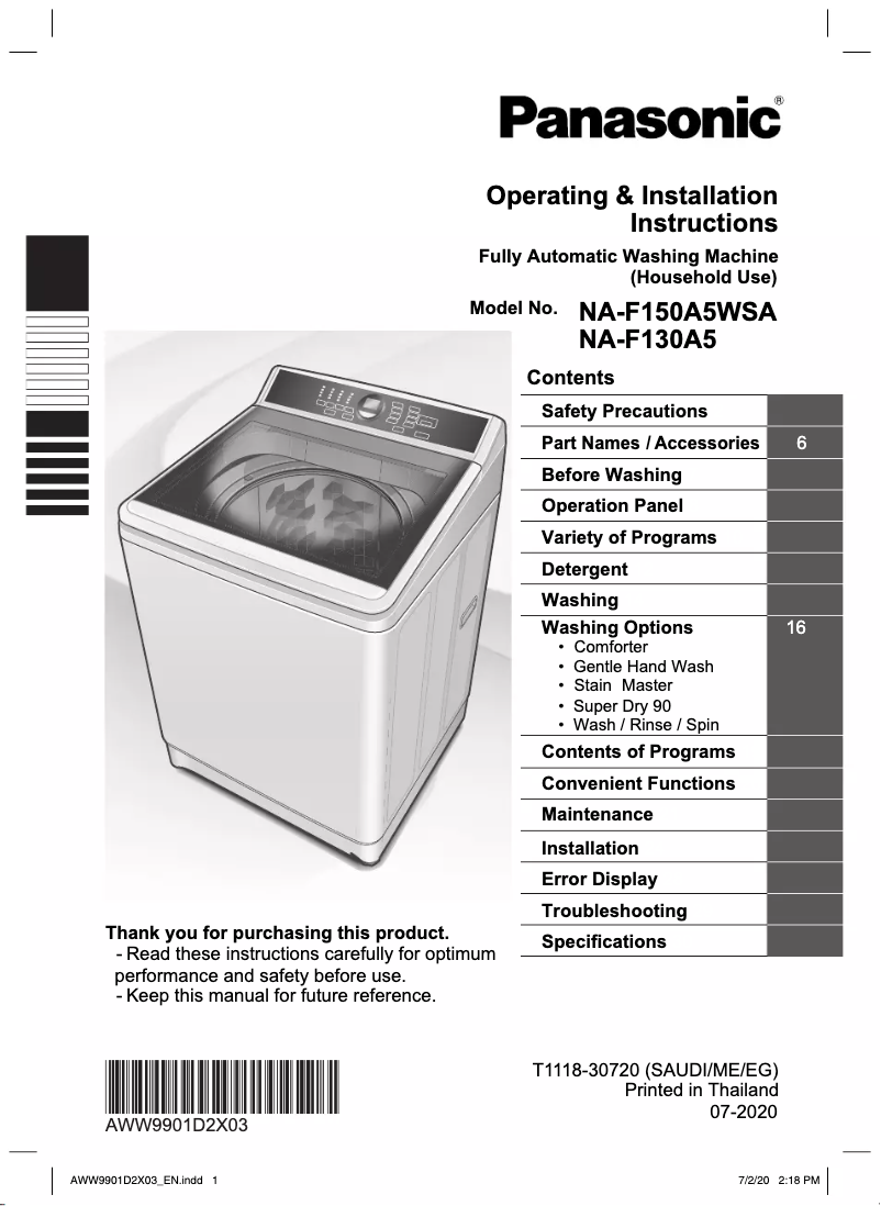 Página 1 del manual Manual de usuario Panasonic NA-F130A5