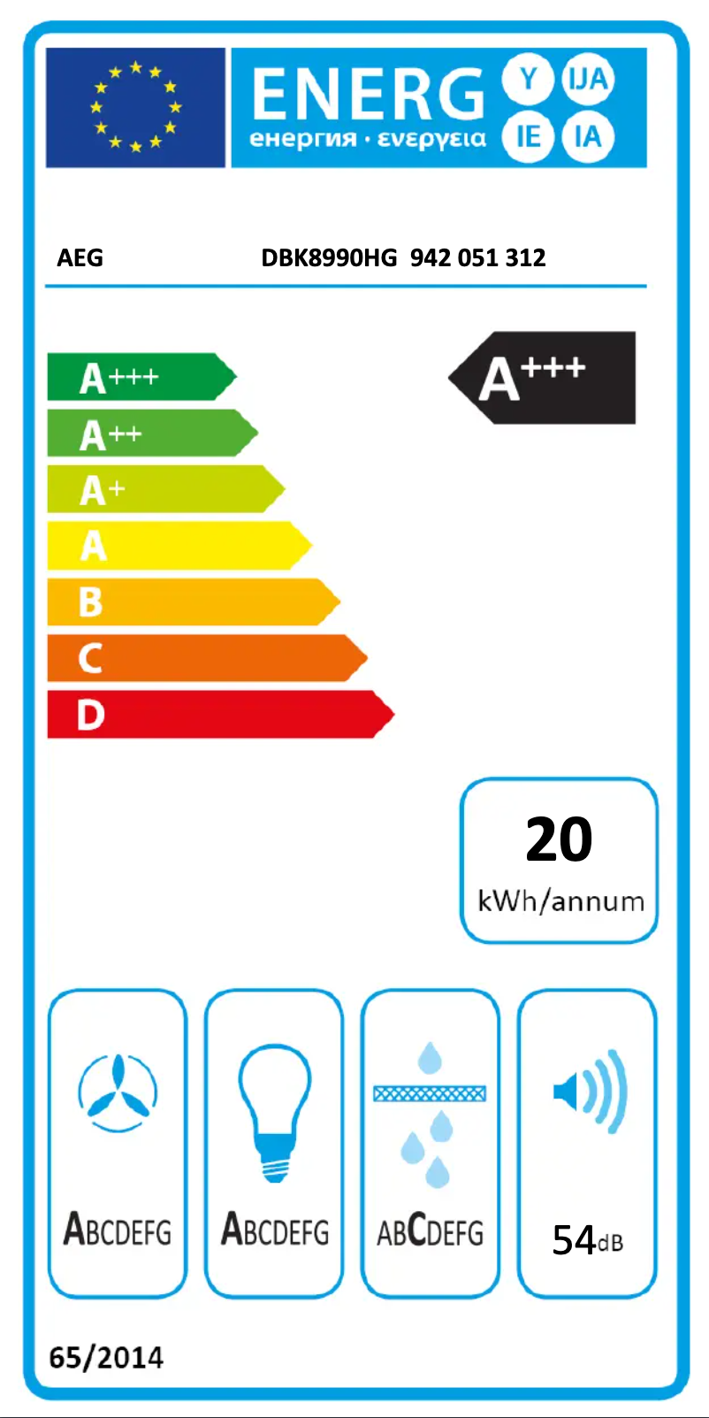 Page 1 de la notice Label énergétique AEG DBK8990HG