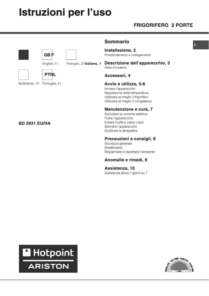 Página 1 del manual Manual de usuario Hotpoint BD 2931 EU/HA