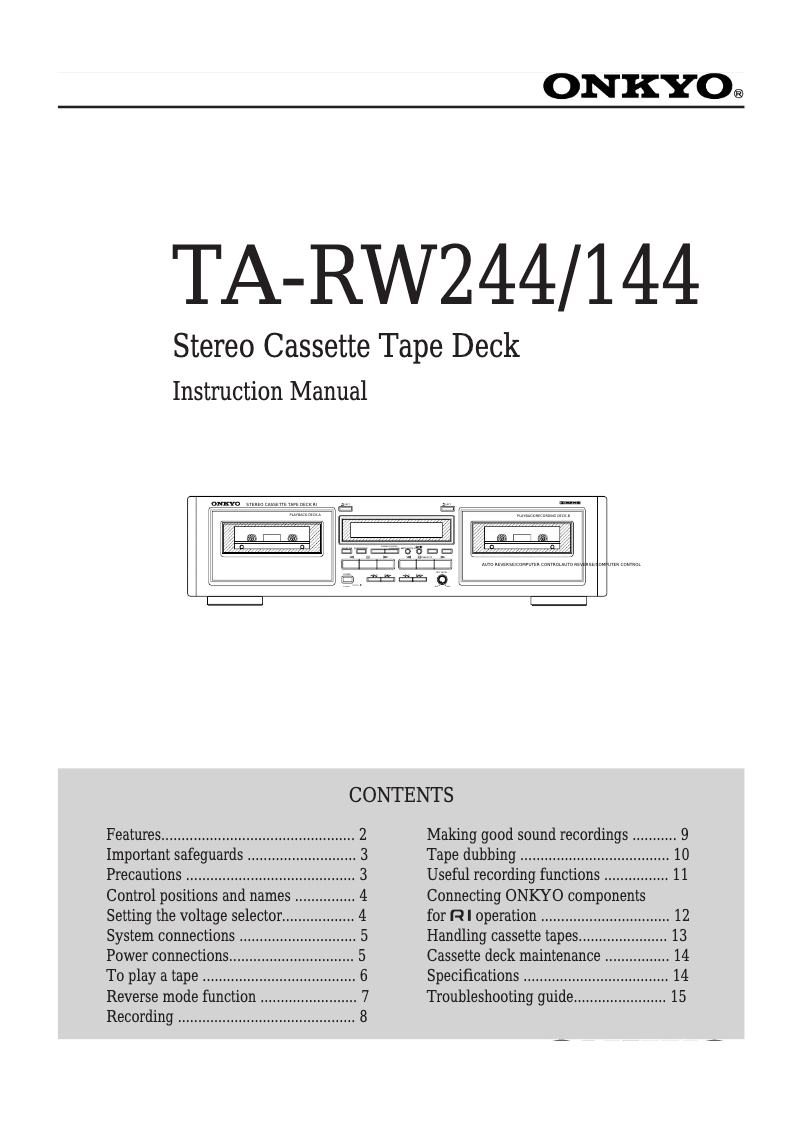 Page 1 de la notice Manuel utilisateur Onkyo TA-RW244