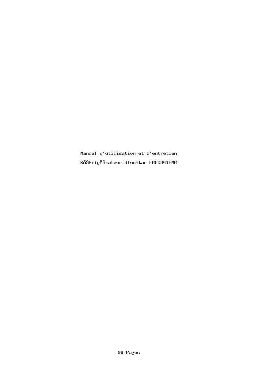 Page 1 de la notice Manuel d'utilisation et d'entretien BlueStar FBFD361PMB