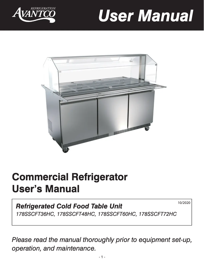 Página 1 del manual Manual de usuario Avantco SS-CFT-60-HC