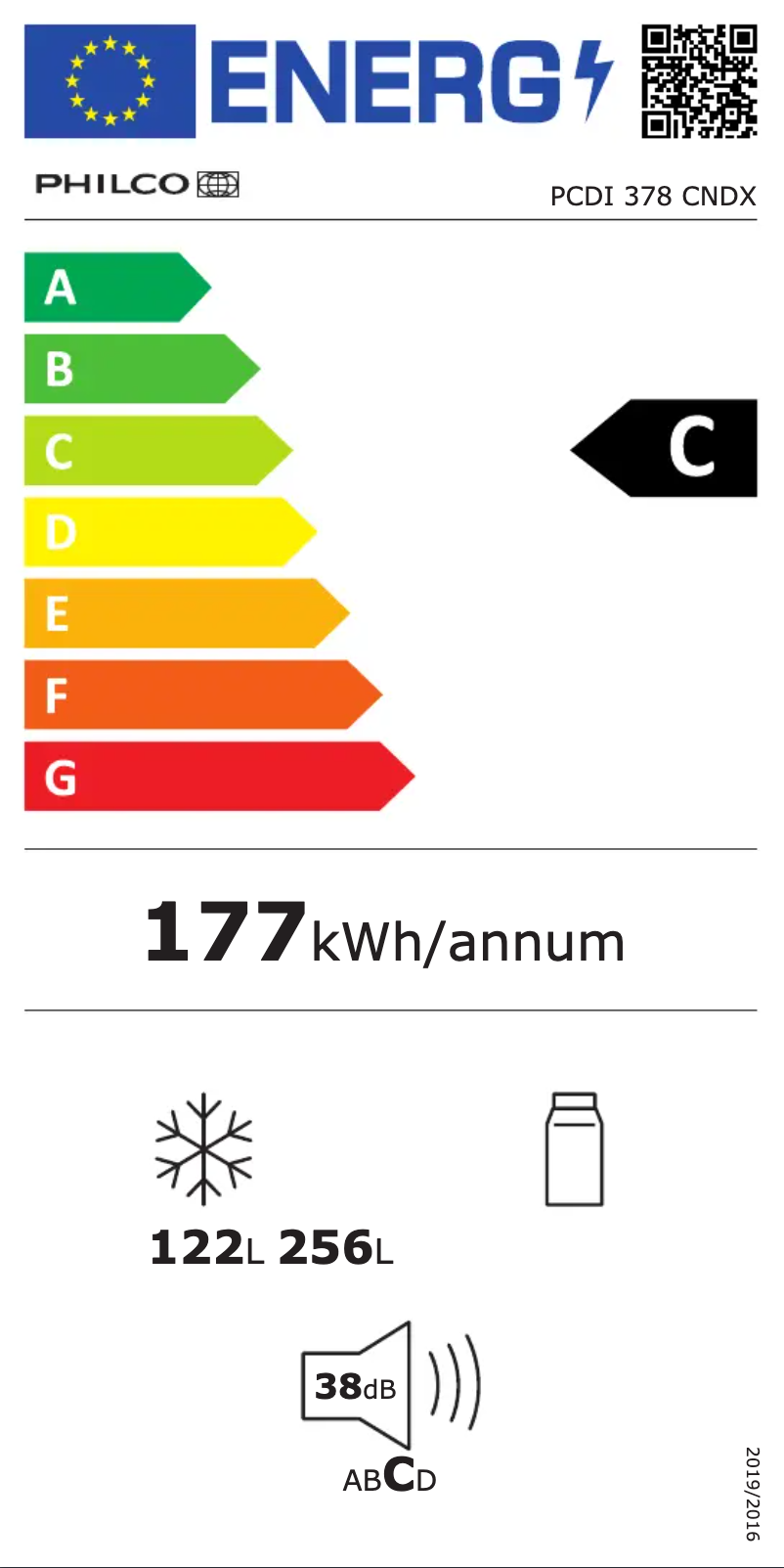 Page 1 de la notice Label énergétique Philco PCDI 378 CNDX