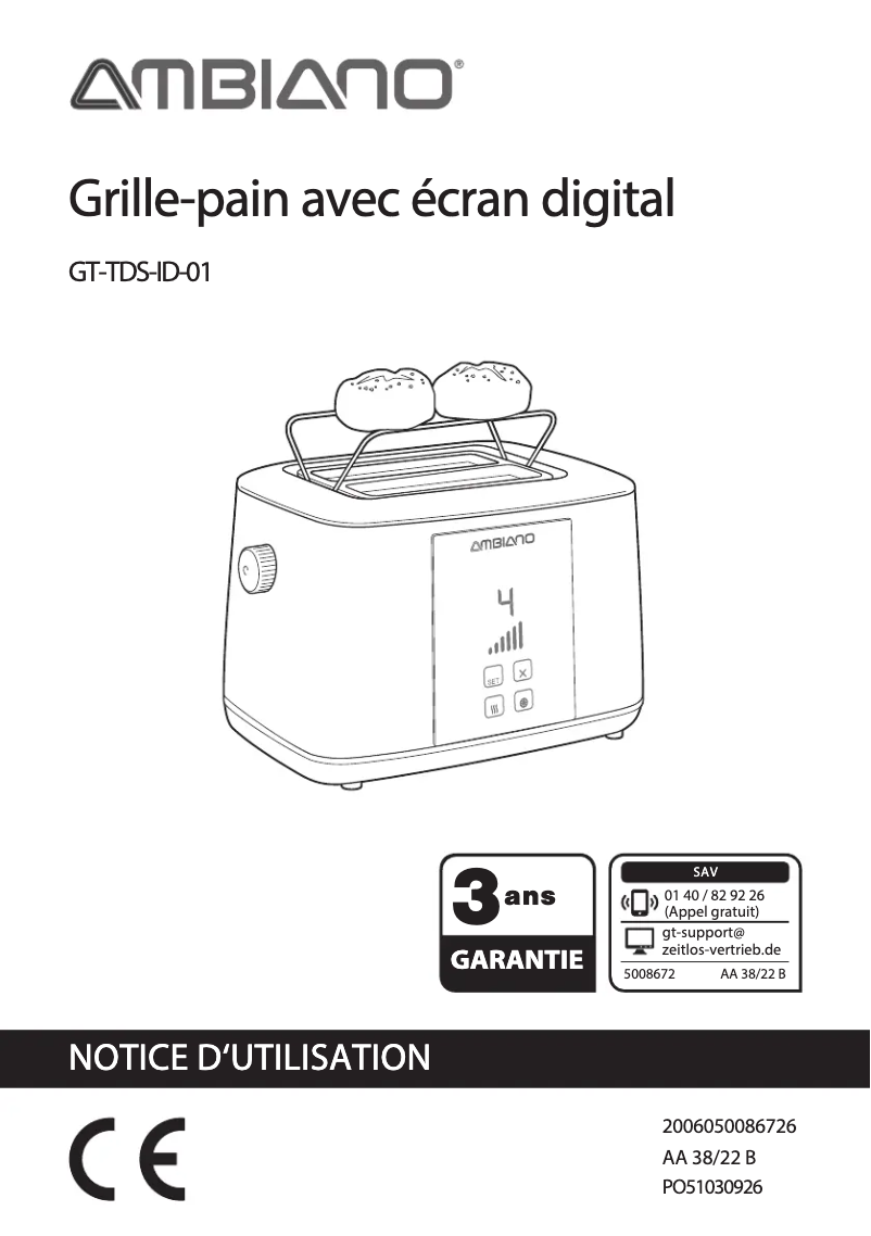 Page 1 de la notice Manuel utilisateur Ambiano GT-TDS-ID-01