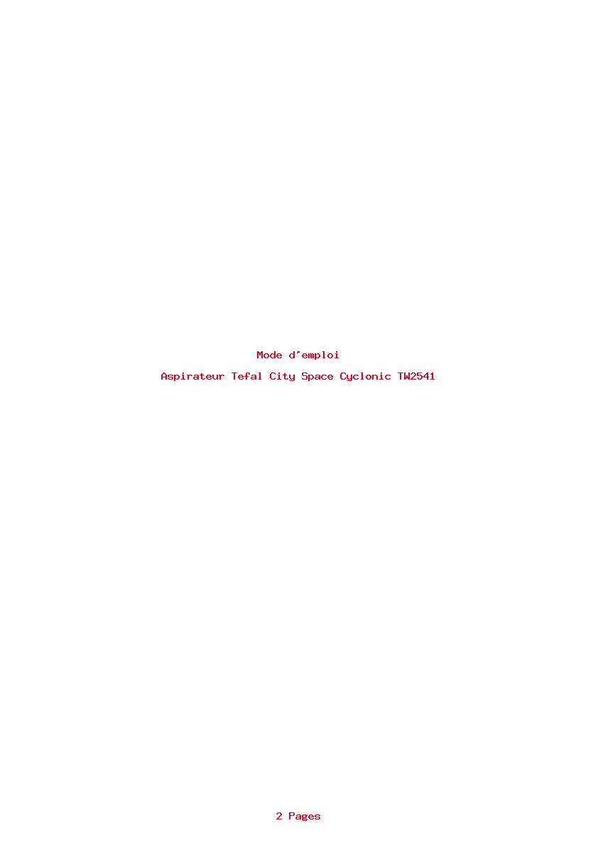 Page 1 de la notice Mode d'emploi Tefal City Space Cyclonic TW2541