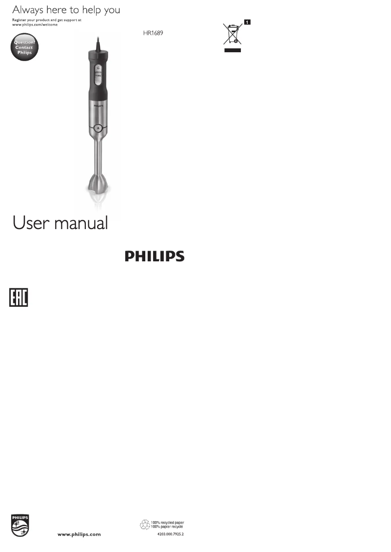 Página 1 del manual Manual de usuario Philips HR1689