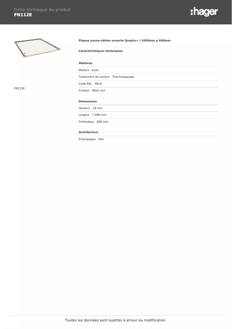 Página 1 del manual Ficha técnica Hager FN112E