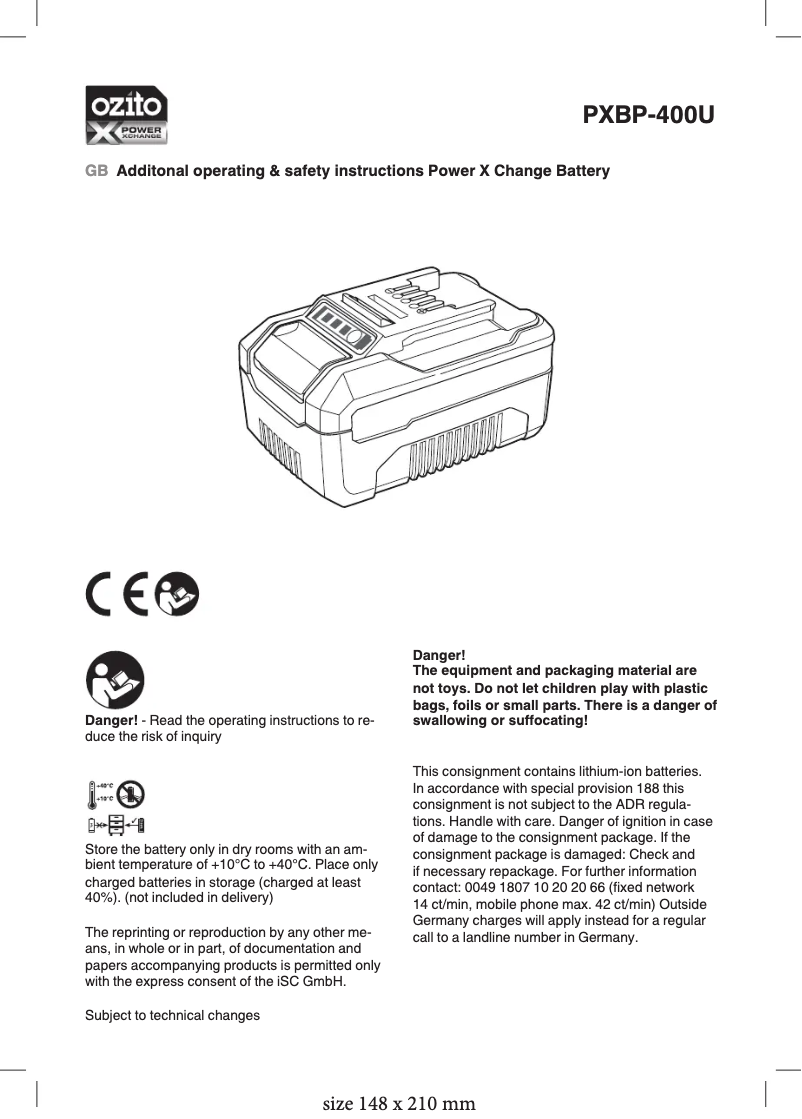 Page 1 de la notice Manuel utilisateur Ozito PXBP-400U