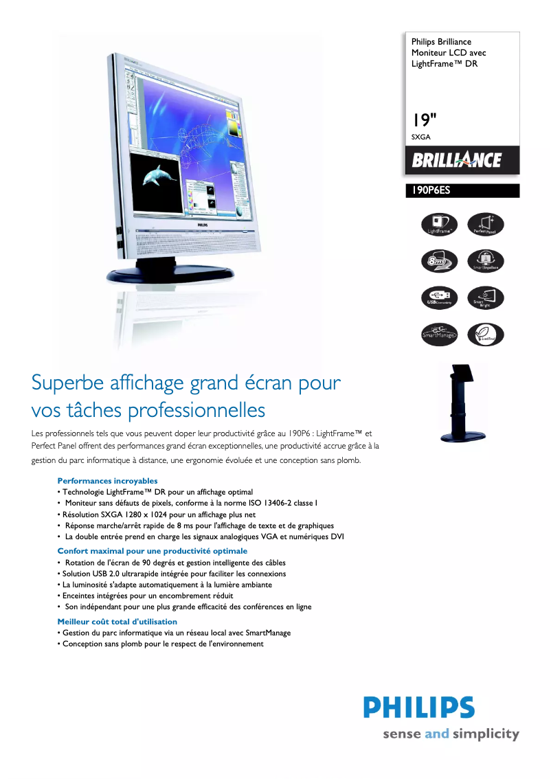 Page n°1 - Fiche technique Philips 190P6ES