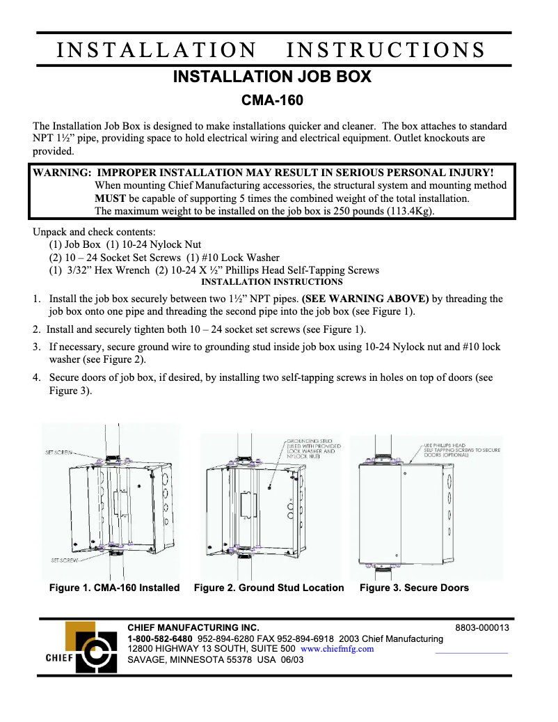 Page 1 of the manual User Manual Chief CMA-160